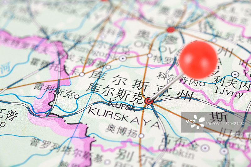 俄罗斯城市库尔斯克在地图上的位置标注图片素材