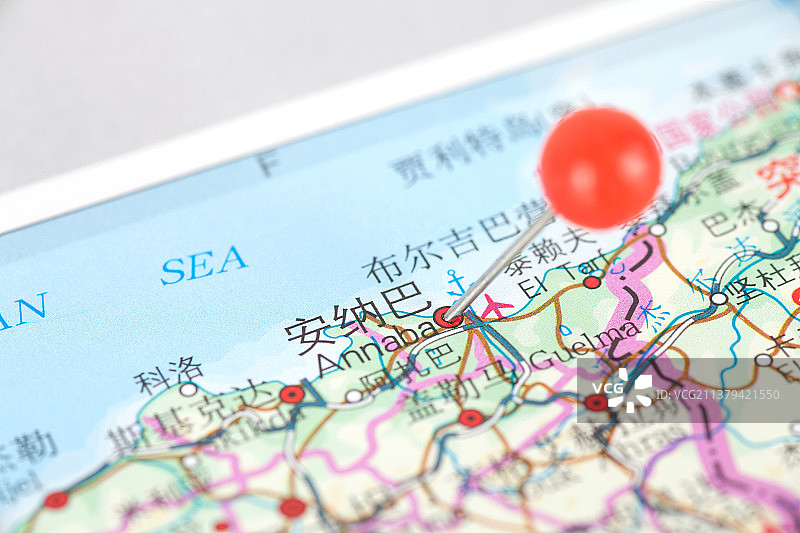 阿尔及利亚城市安纳巴在地图上的位置标注图片素材