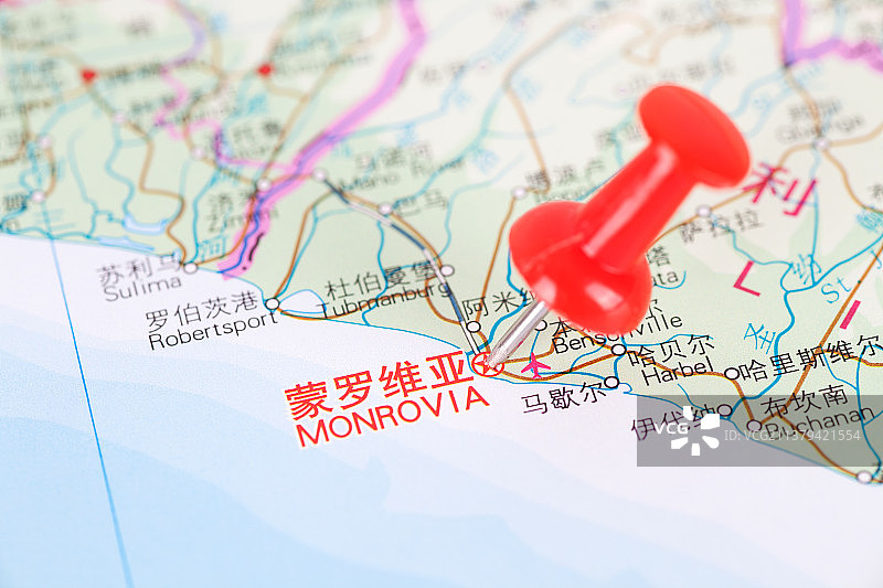 利比里亚首都蒙罗维亚在地图上的位置标注图片素材