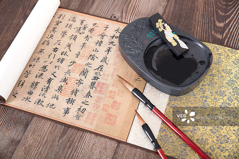 书法作品和毛笔砚台图片素材