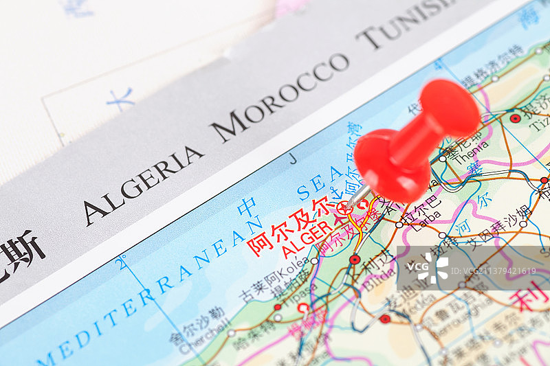 阿尔及利亚首都阿尔及尔在地图上的位置标注图片素材