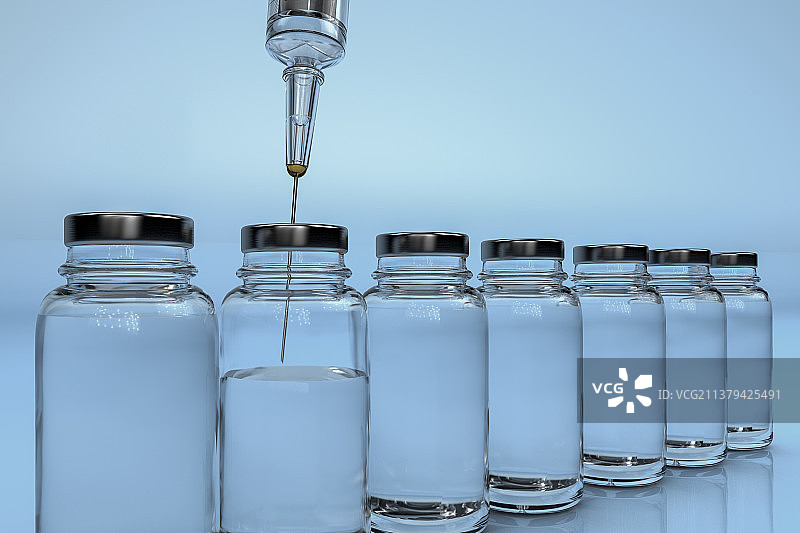 针筒和疫苗瓶,3D渲染图图片素材