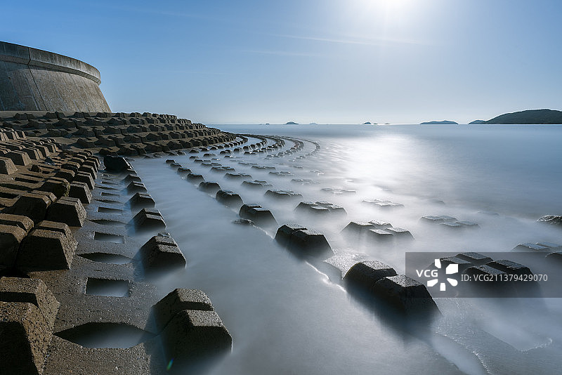 象山海洋岛屿海滩海岸防浪堤天空图片素材