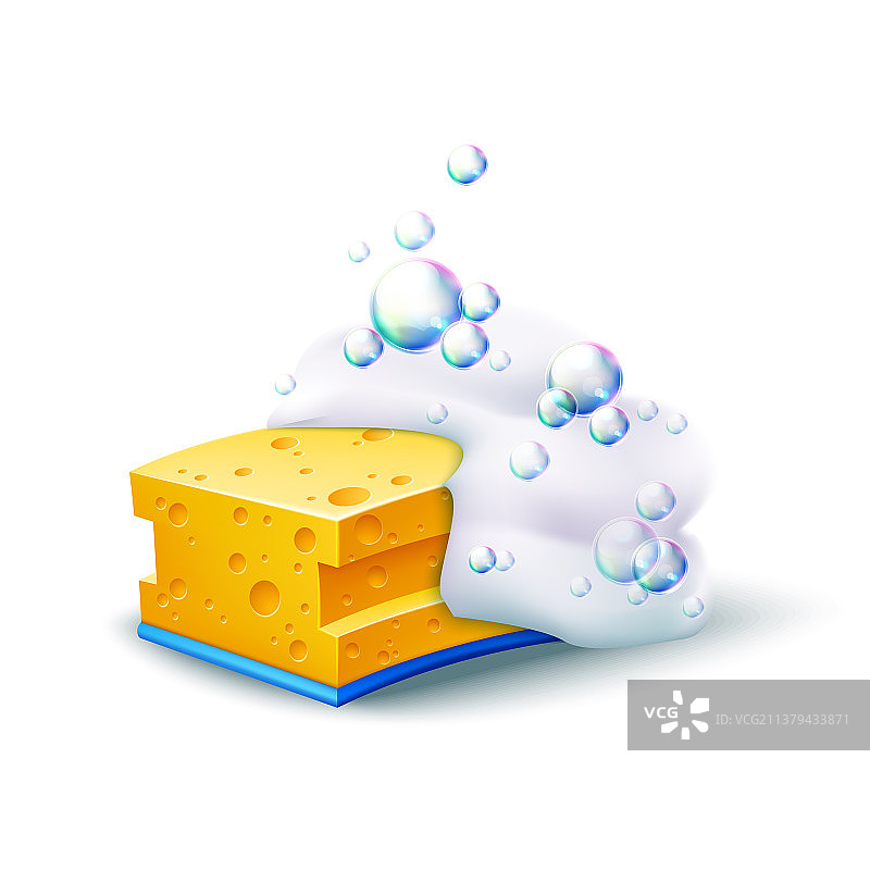 带彩色肥皂泡的逼真海绵图片素材