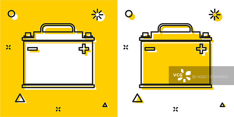 黄色背景上的黑色汽车电池图标图片素材