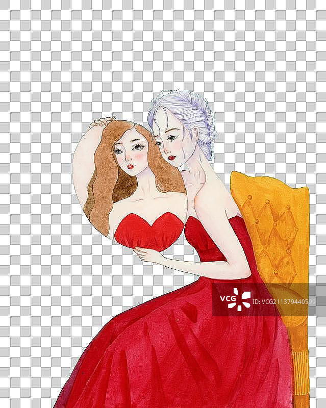 照镜子的少女图片素材