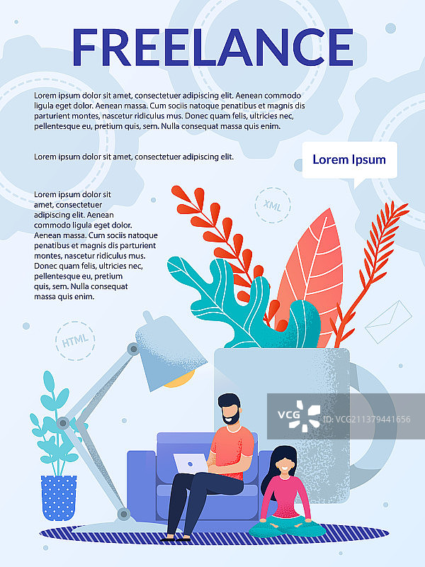 在家办公的自由职业宣传册图片素材