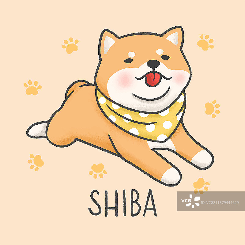 可爱柴犬卡通手绘风格图片素材