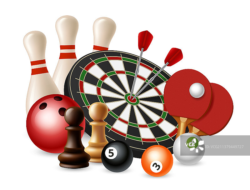 体育博彩游戏：保龄球、飞镖、象棋图片素材