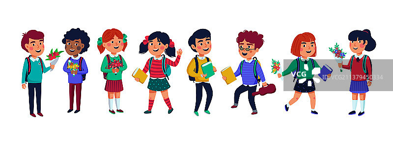 白色背景上的一群学生图片素材