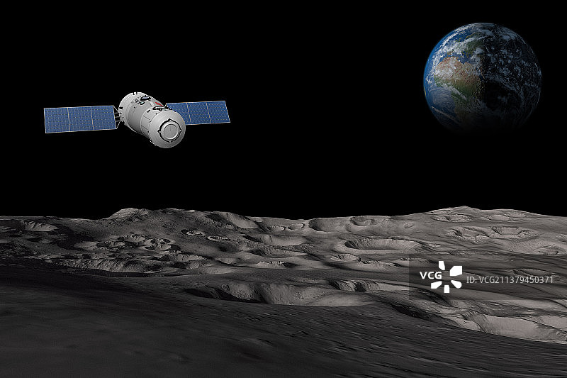 月球表面与遥远的地球图片素材