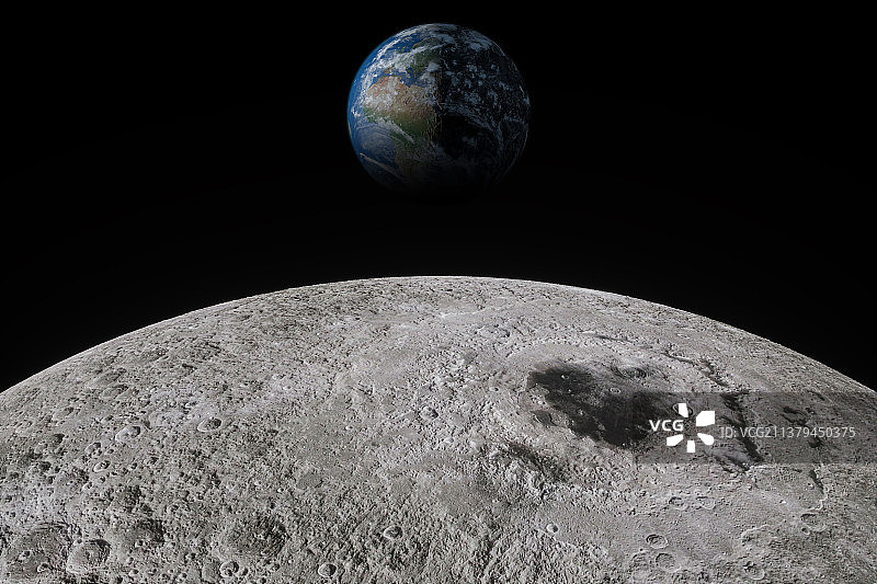 月球表面与遥远的地球图片素材