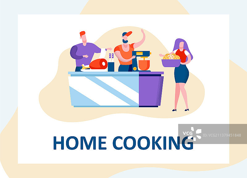 在厨房烹饪聚餐的快乐男人和女人图片素材