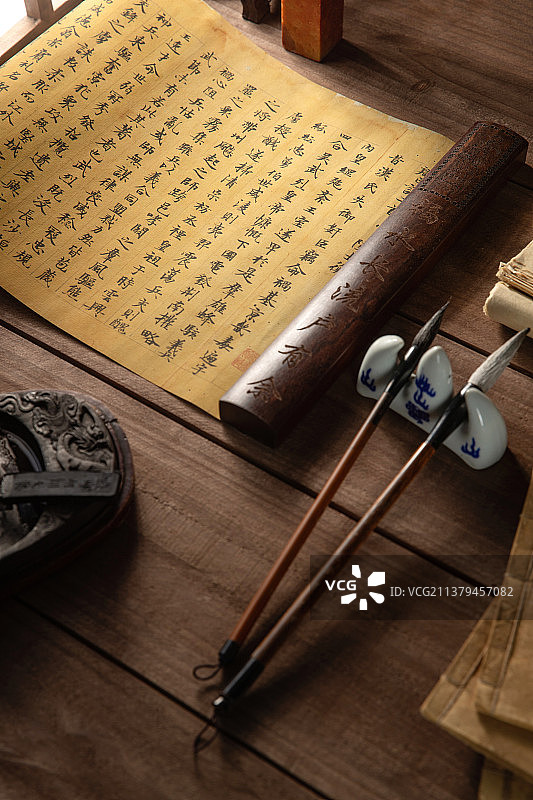 书法展示和毛笔器具图片素材