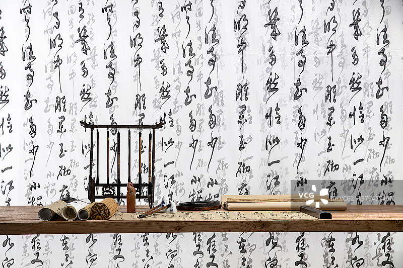 书法展示和文房四宝图片素材