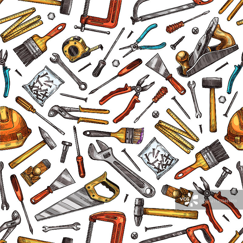 锤子螺丝刀锯子无缝工具图案图片素材