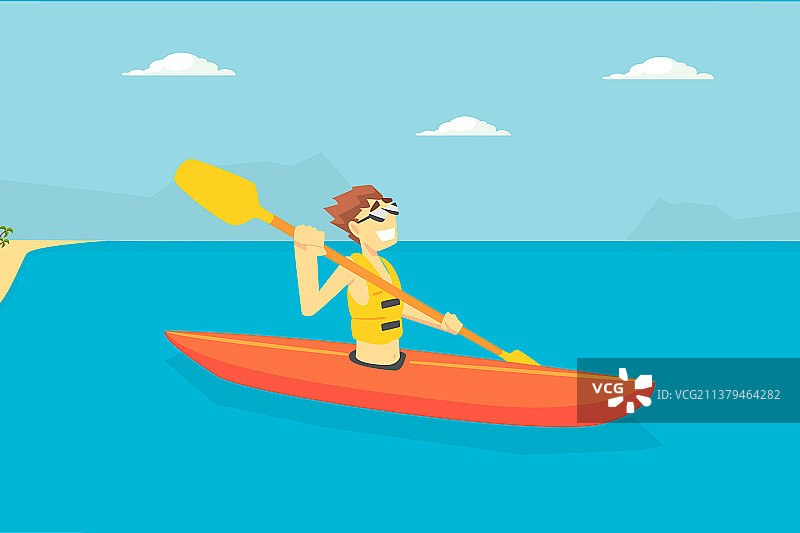 男人划皮划艇，男游客积极消费图片素材