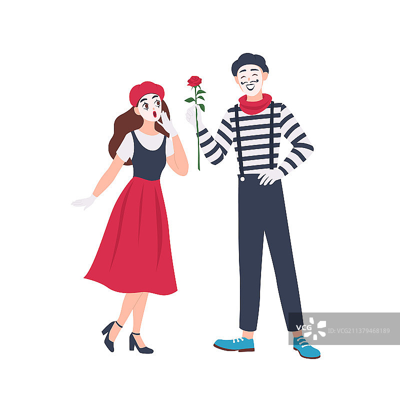 白色背景上孤立的男女哑剧演员图片素材