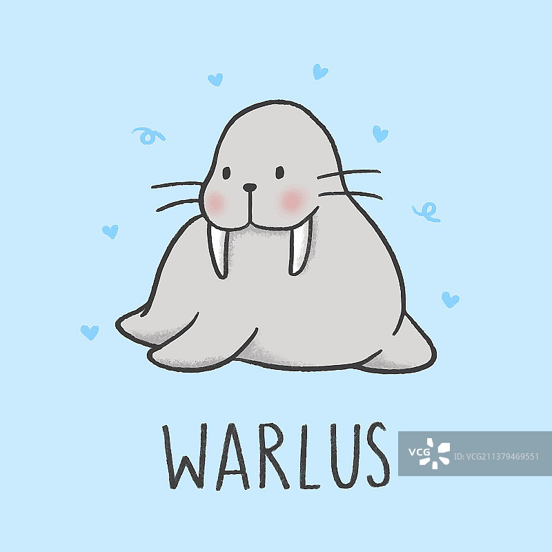 手绘卡通风格的可爱海象图片素材