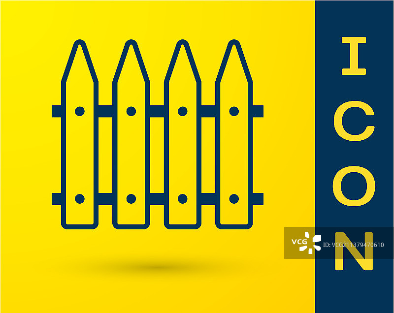 黄色背景上孤立的蓝色花园木栅栏图标图片素材