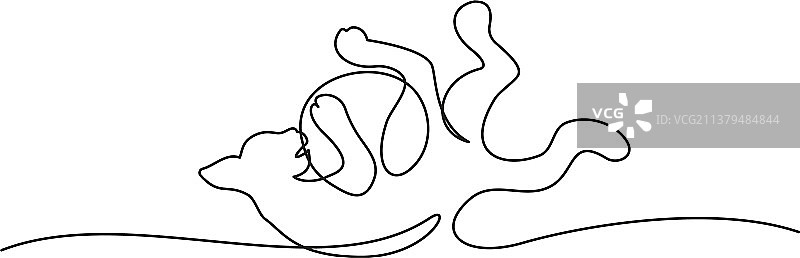 猫咪玩球单线画图片素材