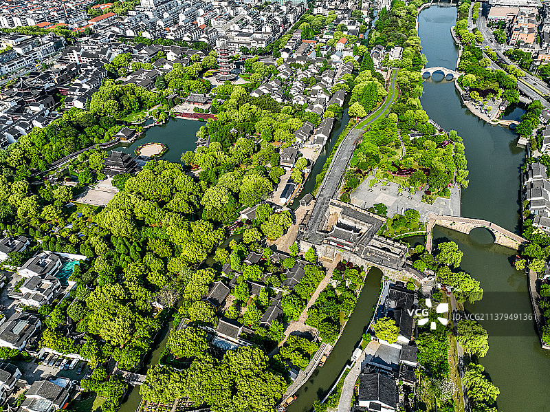 江苏苏州盘门景区航拍图片素材