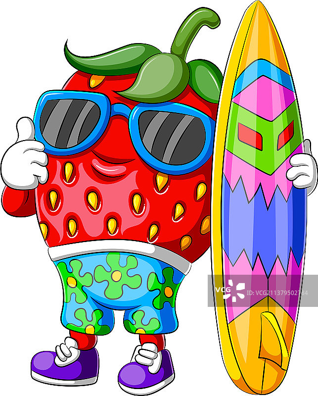 有趣的卡通草莓冲浪图片素材