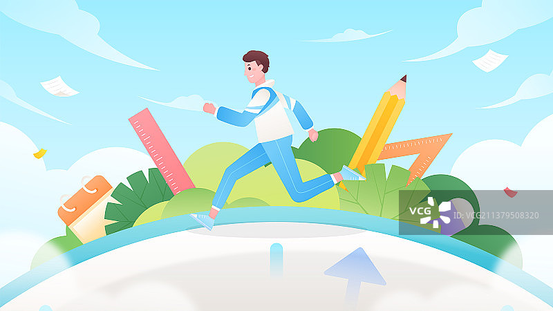 学生与时间赛跑高考加油创意插画图片素材