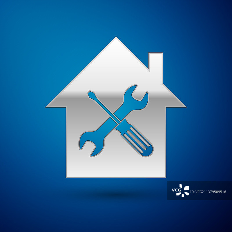 银色房屋与螺丝刀、扳手图片素材