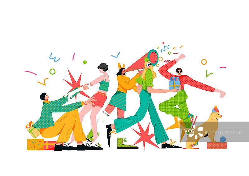 欢庆节日人物组合扁平风喜庆插画图片素材