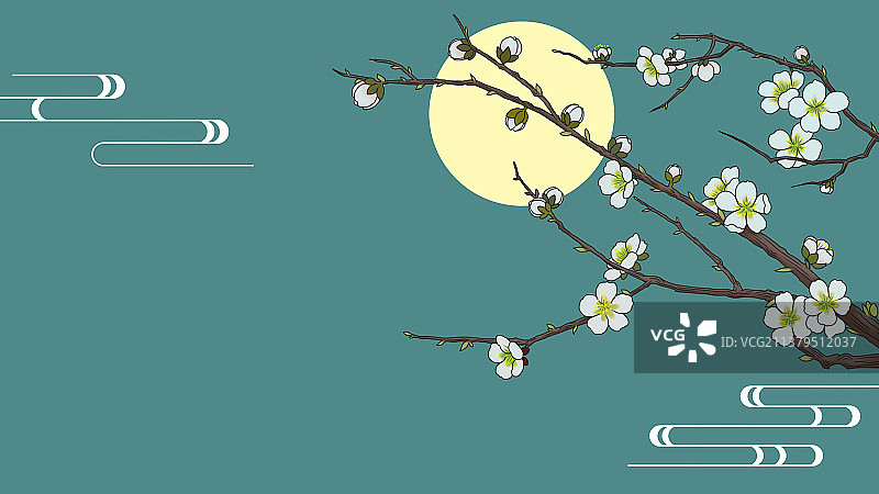 月夜中的白色梅花图图片素材