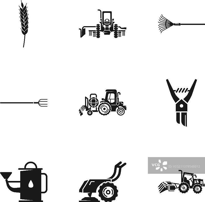 农用拖拉机设备图标集（简约风格）图片素材
