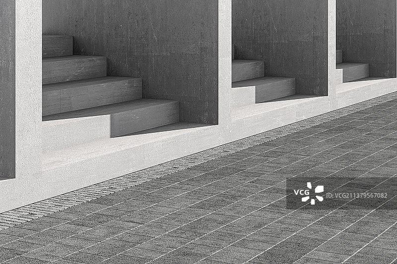 3D现代建筑的空旷楼梯图片素材