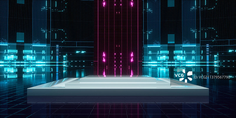 3D科技线条背景的建筑空间图片素材