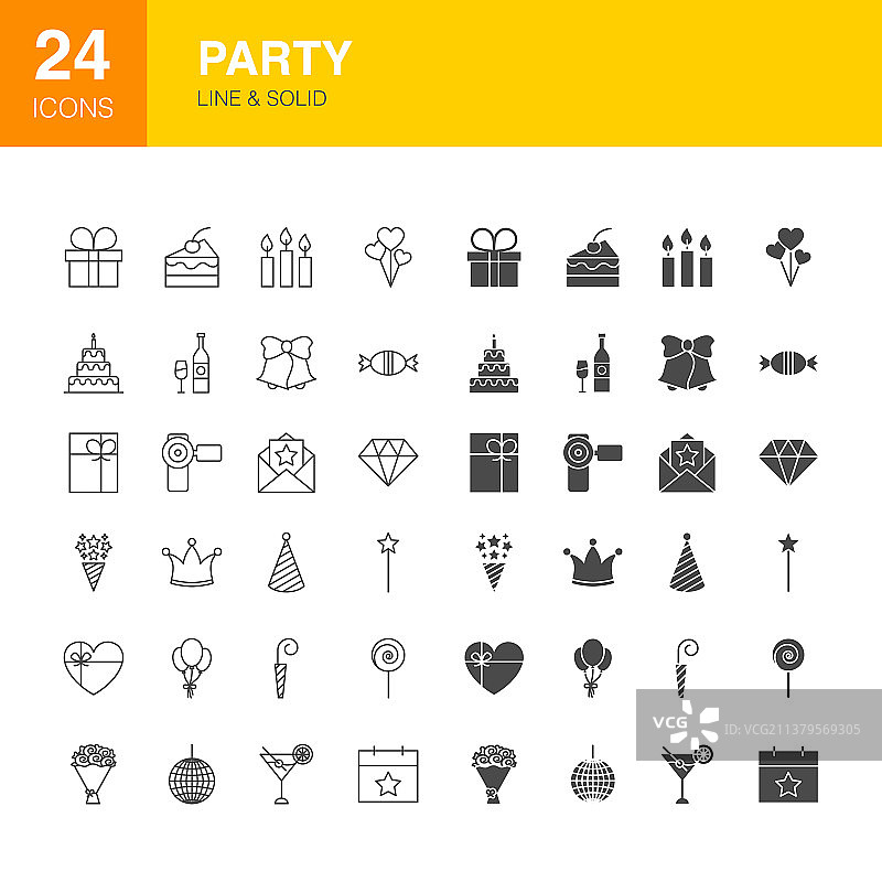 派对线性Web字形图标图片素材