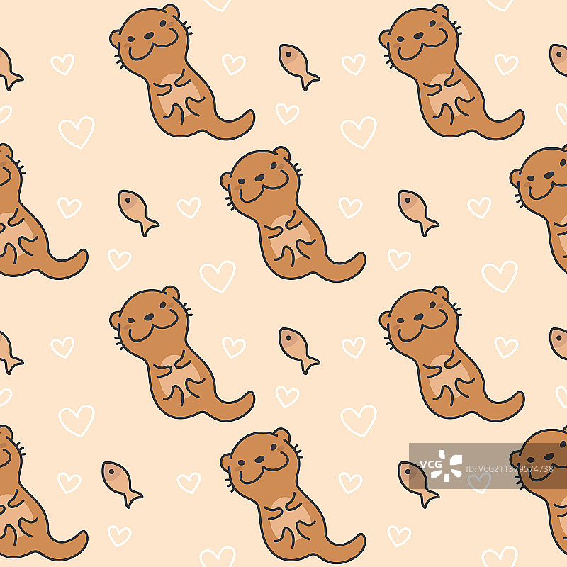 可爱的水獭无缝图案背景图片素材