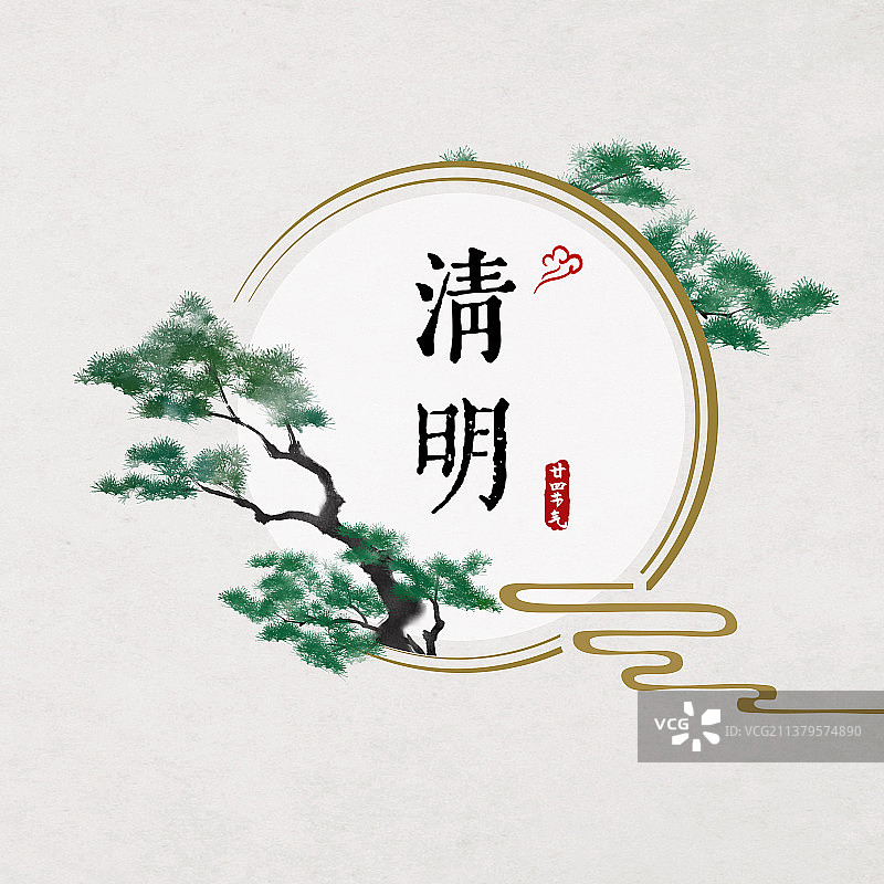 清明节气中式圆形边框海报图片素材