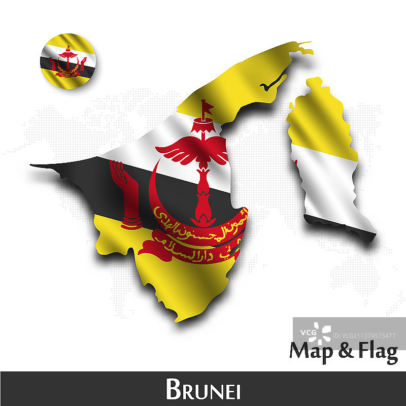 文莱地图和国旗波浪纹理设计点图片素材