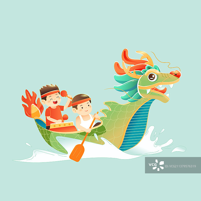 卡通端午节赛龙舟美食中国风传统节日习俗佳节粽子食品送礼亲子家人儿童电商礼盒风景中国风国潮矢量插画图片素材