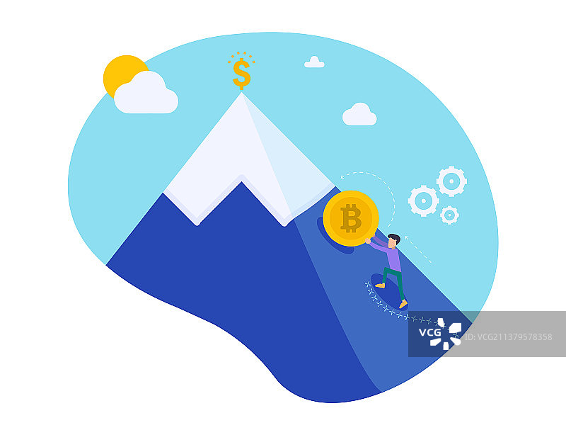商人推动金色比特币图片素材