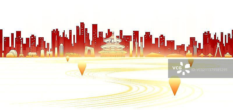 中国城市插画建筑科技概念抽象背景图片素材