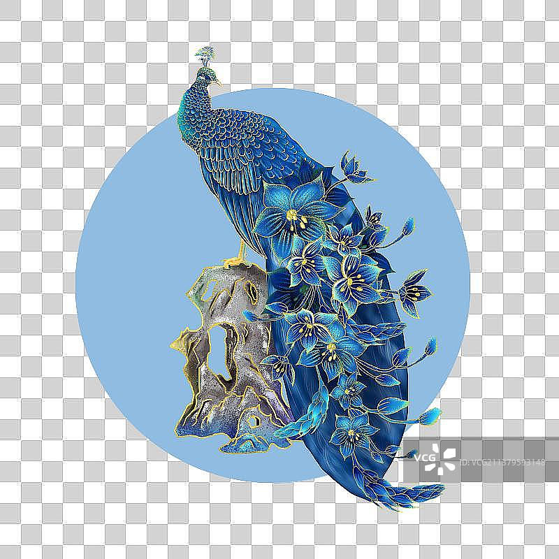 国潮风孔雀花鸟元素图片素材