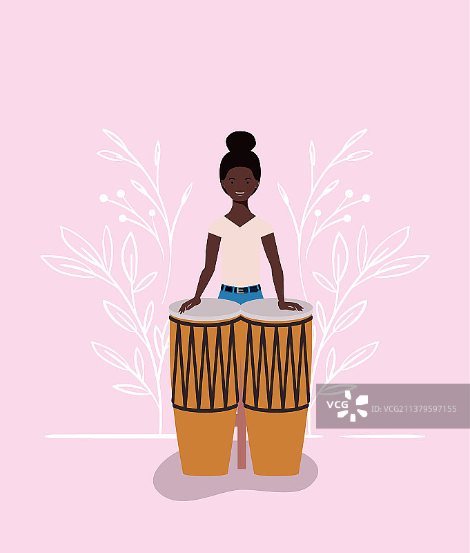 演奏邦戈鼓的非洲裔女人图片素材