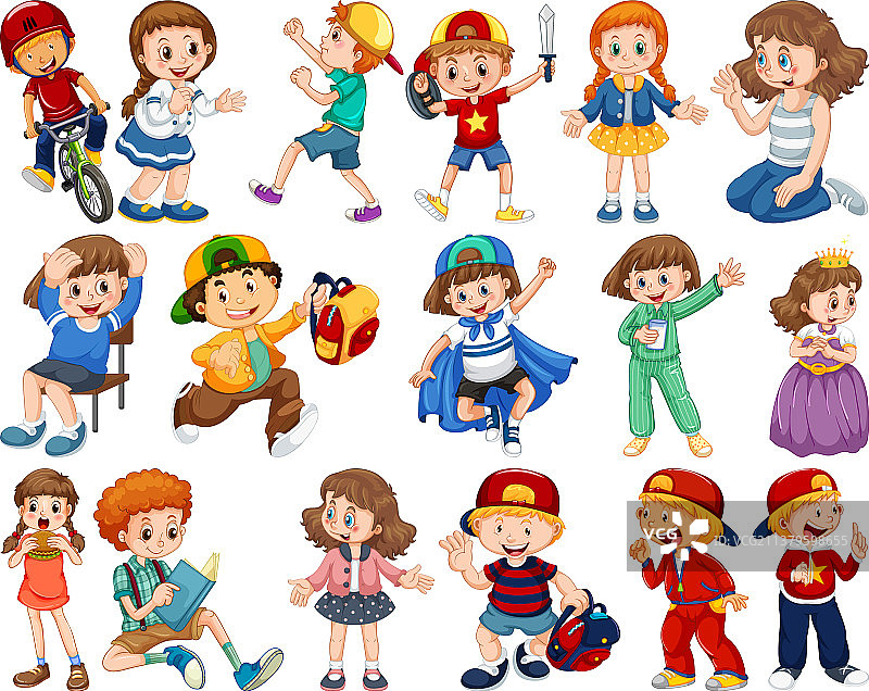 扮演各种角色的大群体儿童图片素材