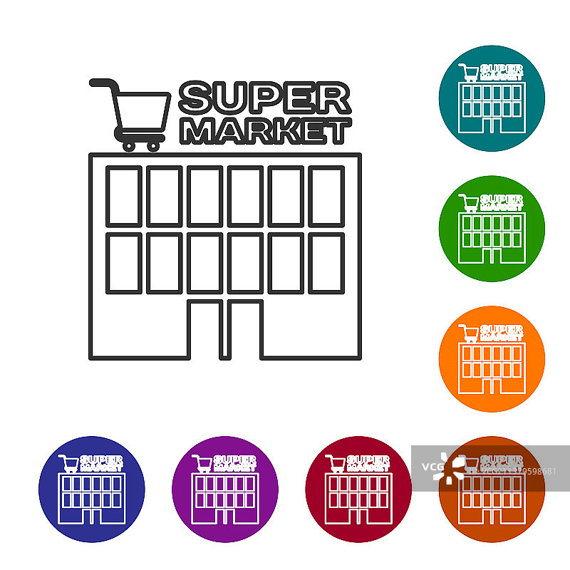 带有购物车的灰色线条超市建筑图片素材