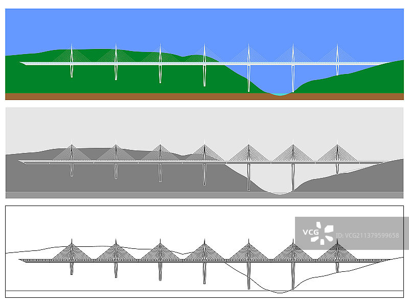 彩色桥梁天际线轮廓图片素材