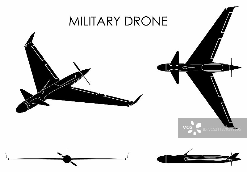 军用无人机（黑色填充）图片素材