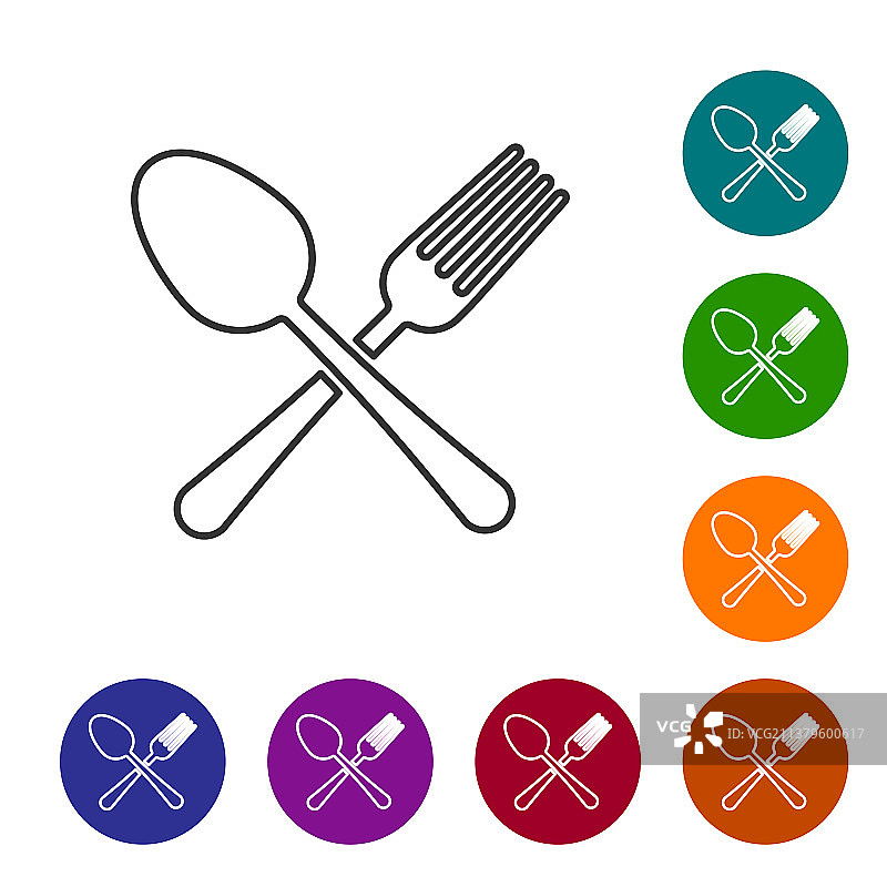 叉子和勺子交叉灰色线条图标图片素材
