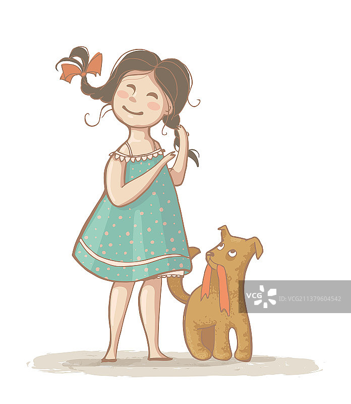 坐着的女孩给自己编辫子图片素材