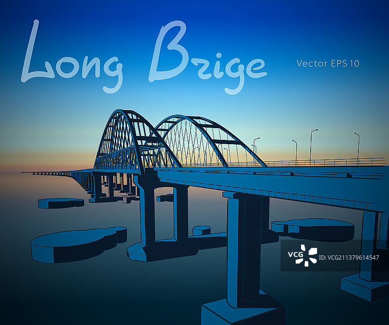 手绘夜间克里米亚大桥草图图片素材